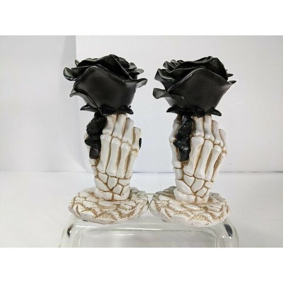 Yankee Candle Halloween Taper Holder Skeleton Black Rose  HolderPHANTASMAGORIA - Picture 3 of 7